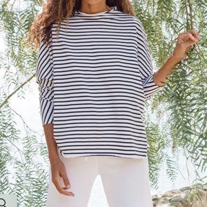 Frank & Eileen Funnel-Neck Long Sleeve - White & Navy Stripes - Size Small